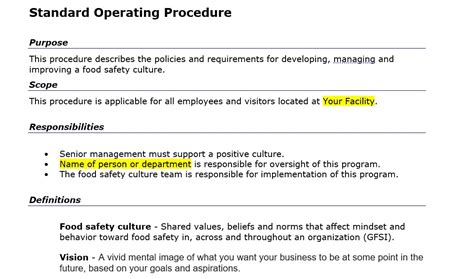 Food Safety Culture Template Food Safety Quality Services