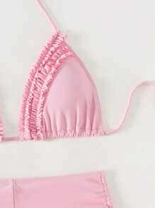 Swim Mod Frill Trim Drawstring Halter Micro Triangle Bikini Summer Beach SHEIN USA