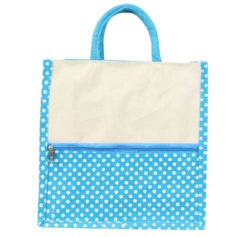 Printed Sky Blue White Return Gift Jute Bag Capacity Kg Size