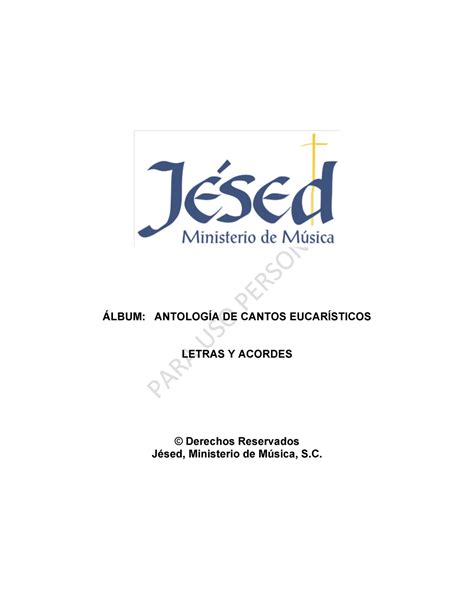 Jesed Eucaristicos Lbum Antolog A De Cantos Eucar Sticos Letras