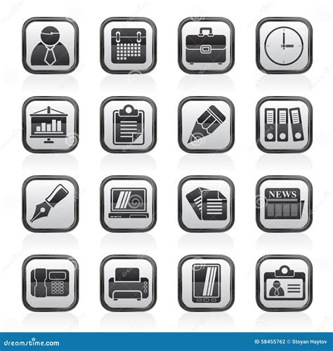 Black an White Business and Office Icons Stock Vector - Illustration of ...