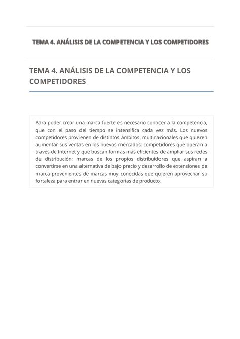 T4 Análisis de la competencia TEMA 4 ANLISIS DE LA COMPETENCIA Y