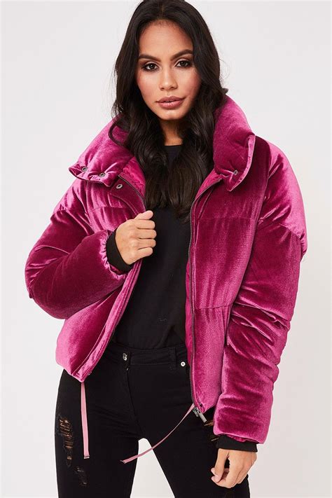 Zara Plum Velvet Puffer Jacket Puffer Coat Style Cropped Puffer Jacket