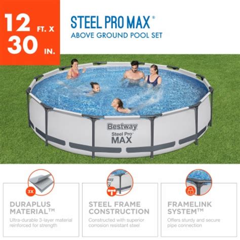 Bestway Steel Pro MAX 12 X30 Round Above Ground Outdoor Swimming Pool