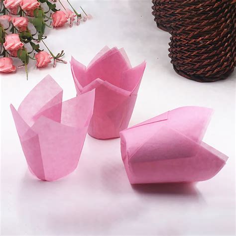 Ludlz Pcs Tulip Cupcake Liners Baking Paper Cups Holders Greaseproof