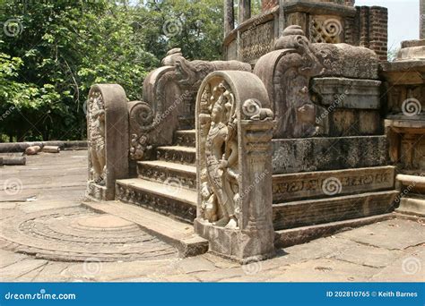 Polonnaruwa Sri Lanka Ancient Ruins Statues At Entrance To Shrine