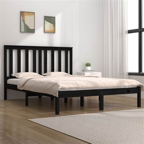 Bed Frame Black Solid Wood Pine X Cm