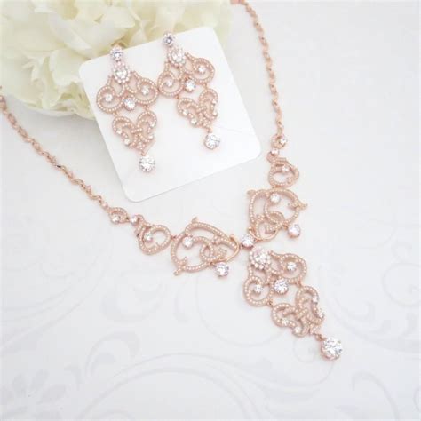 Rose Gold Necklace Crystal Bridal Necklace Rose Gold Wedding Necklace