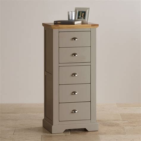 Natural Oak And Light Grey Painted 5 Drawer Chest Of Drawers