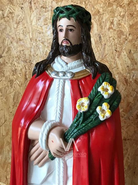 Imagem Do Senhor Bom Jesus De Cm Em Gesso Verde Amarelo Arte Sacra