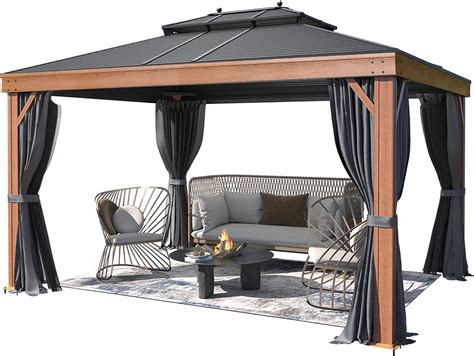 Amazon MELLCOM 10 X13 Hardtop Gazebo Wooden Finish Coated