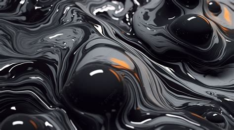 Abstract Flowing Texture Experimental Art In Black Liquid Marble