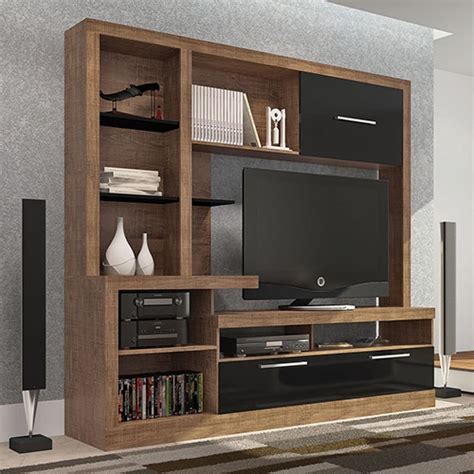 Estante Para Tv E Home Theater E Em Mdf R Stico Preto Dalla Costa