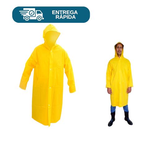 Capa De Chuva Amarela Impermeável Pvc Forrado Capuz Proteção