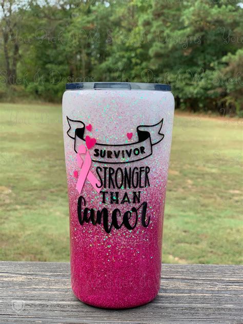 22oz Custom Glitter Breast Cancer Awareness Stainless Steel Epoxy