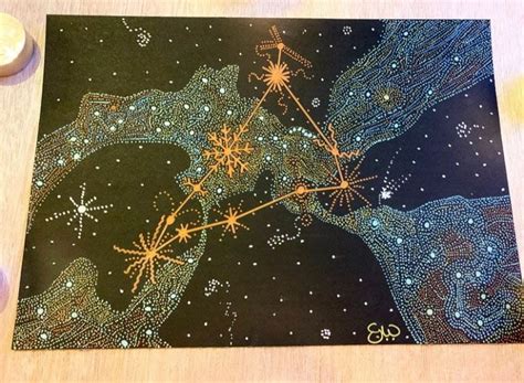 Capricorn Constellation Art - A4 Original Metallic on Black Background