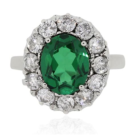 14k White Gold 1ctw Diamond Green Stone Ring