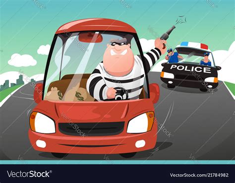 Police Chasing Criminals In A Car On The Highway Vector Image