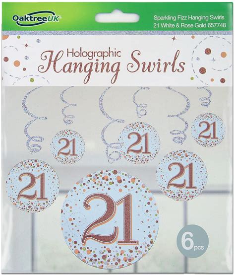 Oaktree Sparkling Fizz Hanging Swirls 21st White And Rose Gold 6pcs