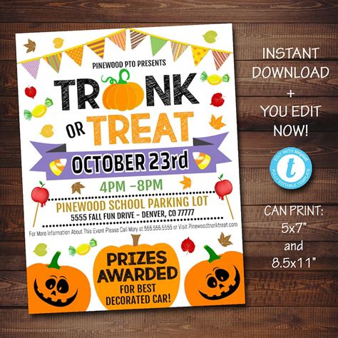 Editable Trunk Or Treat Flyerinvitation Printable Halloween Etsy