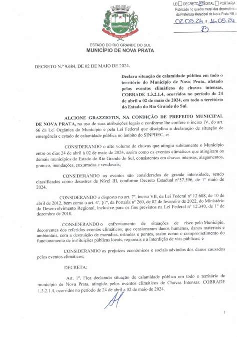 Nova Prata Decreta Estado De Calamidade P Blica Por Conta Das Chuvas