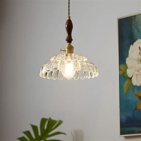 Single Bulb Hanging Lamp Vintage Scalloped Clear Glass Lighting Pendant