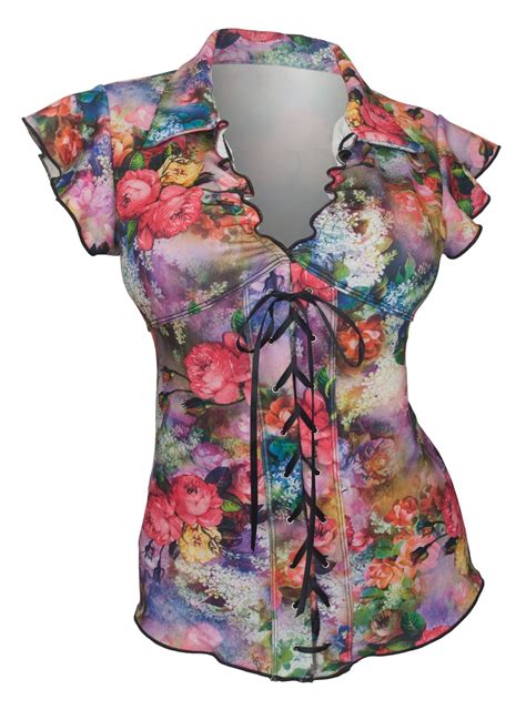 Evogues Plus Size Sexy Lace Corset Top Floral Print 1772