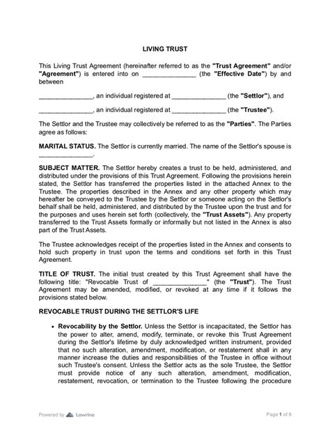 Revocable Living Trust Template Pdf Lawrina