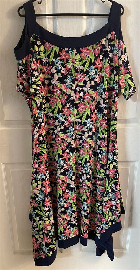 Rafaella Pink Blue Floral Pattern Dress X Cold Shoulder Sleeve Ebay