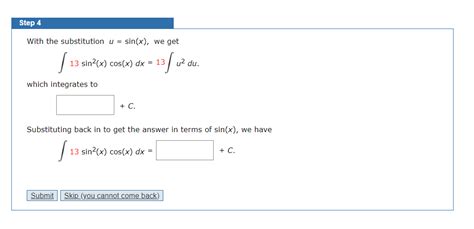 Solved Step With The Substitution U Sin X We Get Chegg