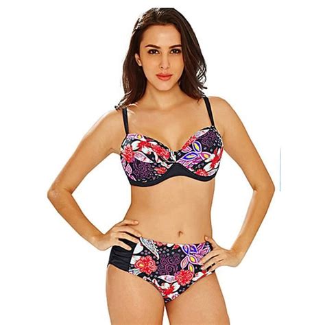 Maillot de Bain Femme 2 Pièce Bikini Grande Taille Armatures Rouge Noir Adulte Femme