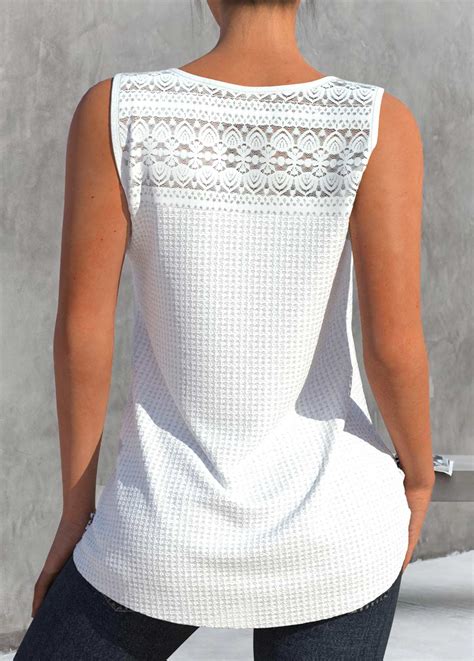 Rotita Lace White V Neck Tank Top Rotita Usd