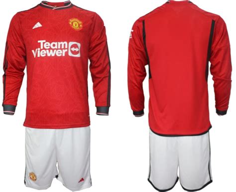 Manchester United Thuis Tenue Voetbalshirts 2023 24 Lange Mouw Korte