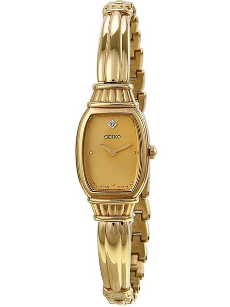 Seiko Womens Gold Tone Steel Bracelet And Case Hardlex Crystal Quartz Analog Watch Sp Sujf26