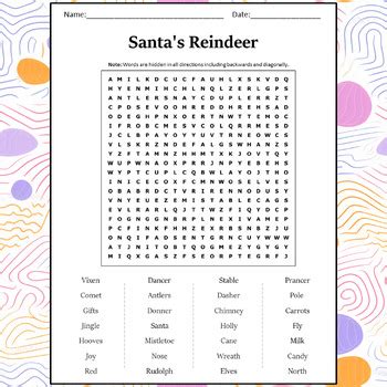 Santa S Reindeer Word Search Puzzle Worksheet Activity By Word Search