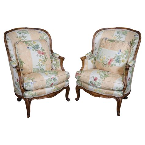 Pair of Louis XV Period French Walnut Confessional Bergère Chairs