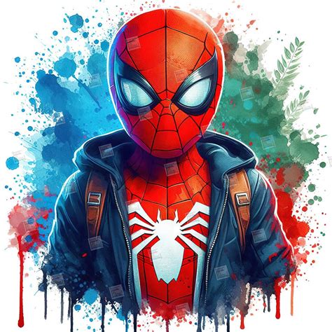Spiderman Clipart Mcu Superheroes Watercolor Digital Poster Design PNG ...