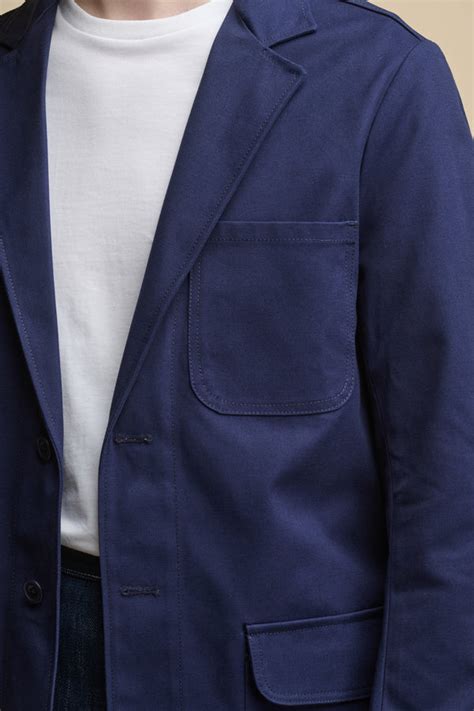 Mens James Single Breasted Canvas Blazer Navy Community Clothing