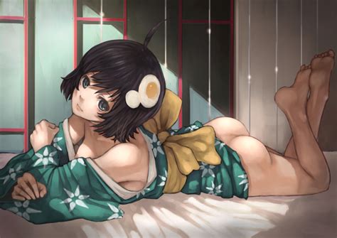 Rule 34 Ahoge Araragi Tsukihi Areolae Ass Barefoot Black Eyes Black Hair Clothing Feet Female