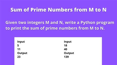 Python Program To Print Sum Of Prime Numbers From M To N CCBP