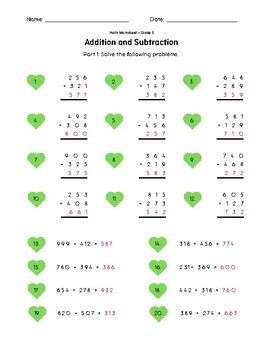 Addition And Subtraction For 3rd Grade Worksheets With Answer Key