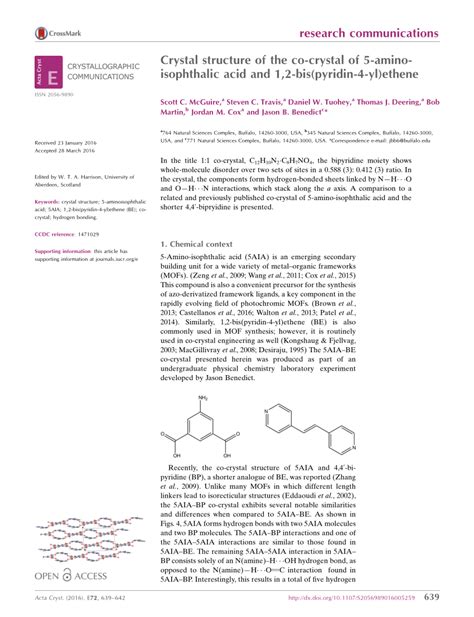 PDF Crystal Structure Of The Co Crystal Of 5 Aminoisophthalic Acid