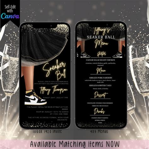 Editable Sneaker Ball Menu Card Sneaker Gala Dinner And Etsy