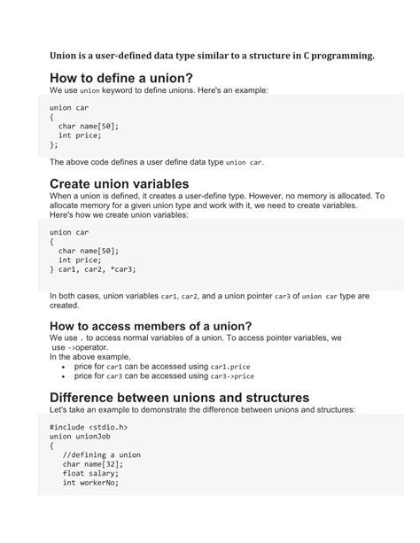 Create Union Variables Difference Between Unions And Structures Docslib