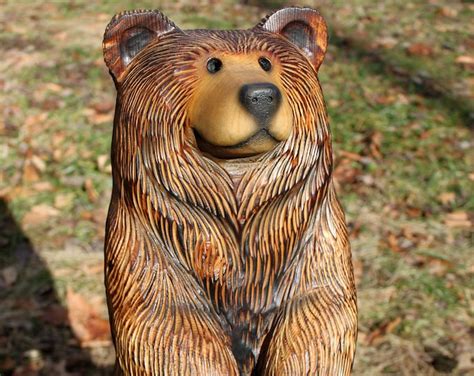 Rusty Brown Bear Chainsaw Carving Wood Sculpture 20 23 Inches Tall Etsy