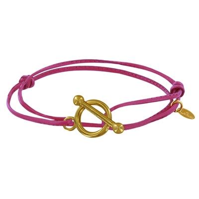 Bracelet Double Tour Plaqué Or Fermoir T et Lien en Cuir Coulissant