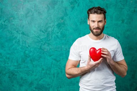 Funny Naked Man Holding Big Red Paper Heart Stock Photo Image Of