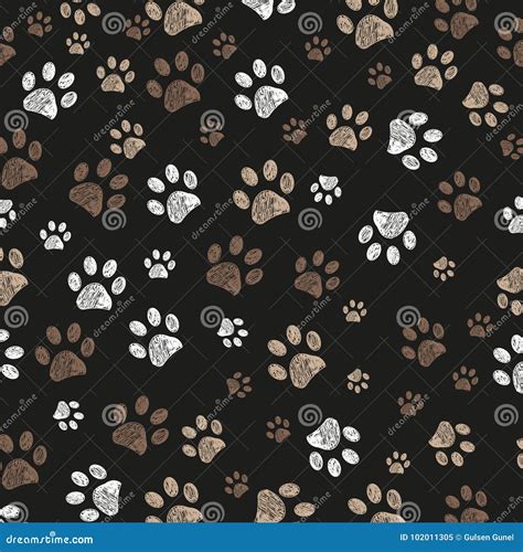 Doodle Paw Print Brown Colored With Black Background Stock Vector