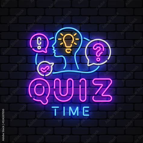 Quiz Time Neon Sign Vector Quiz Design Template Neon Sign Light