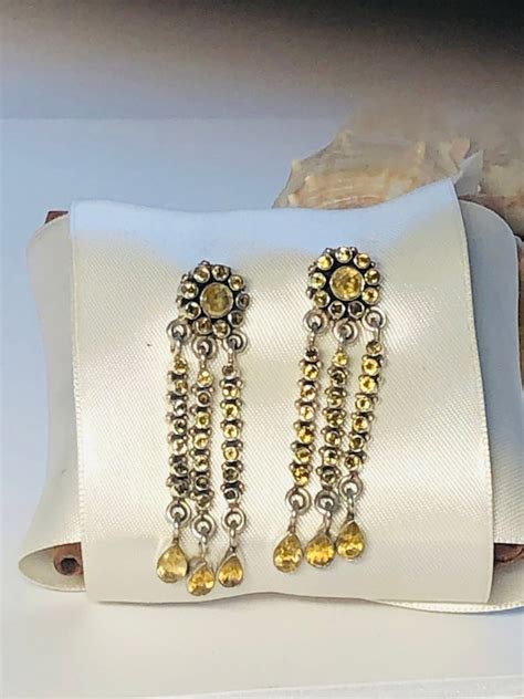 Vintage Dangle Citrine Earrings Gem